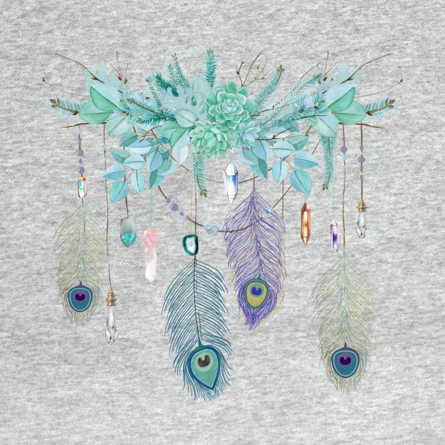 Peacock Feather And Crystal Spirit Gazer by LittleBunnySunshine